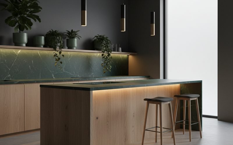 Combinaciones con materiales: Madera de Fresno y Silestone