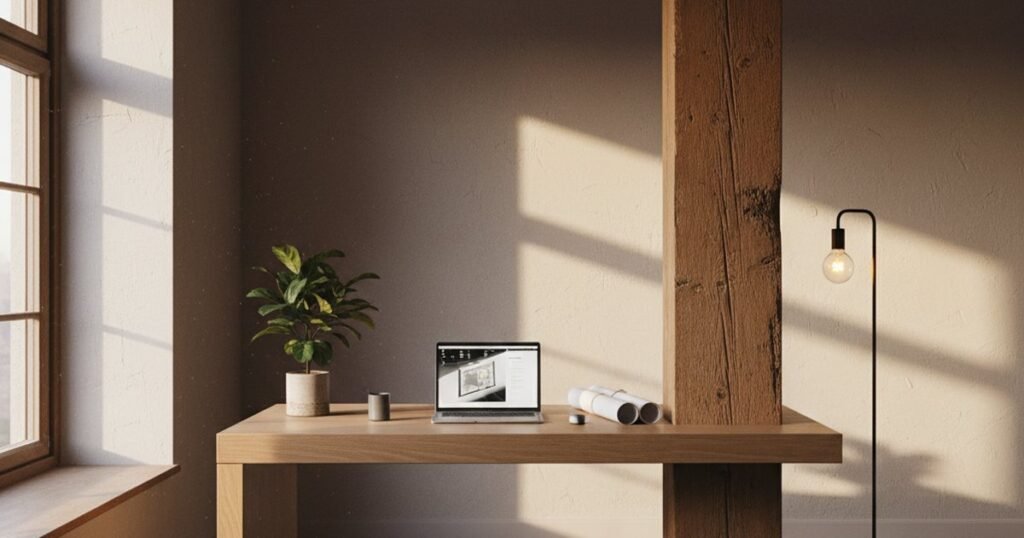 Vigas de madera en el estudio: cómo integrarlas sin estorbos