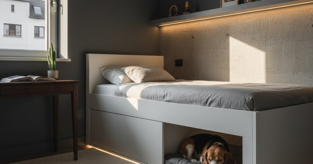 Cómo organizar el cuarto de los niños con perro en 10m²
