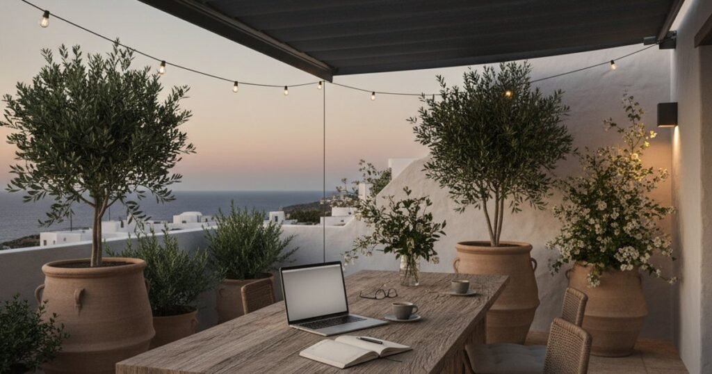 Teletrabajar en la terraza: por qué la pérgola sola no sirve