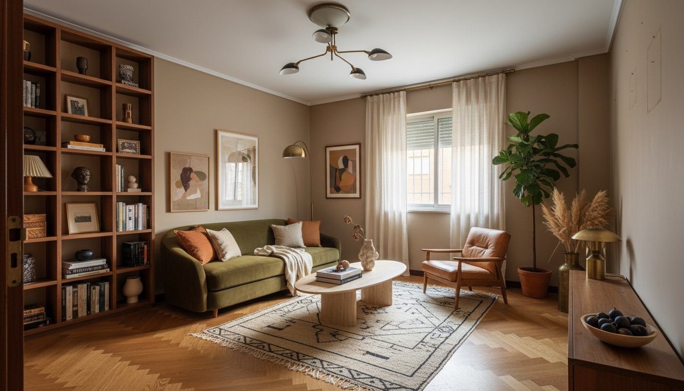Salón después del proyecto iAlarife: interiorismo editorial ejecutado
